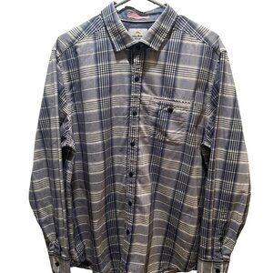 Tommy Bahama Jeans Men's Dress Shirt L Island Crafted Long Sleeve Navy White
